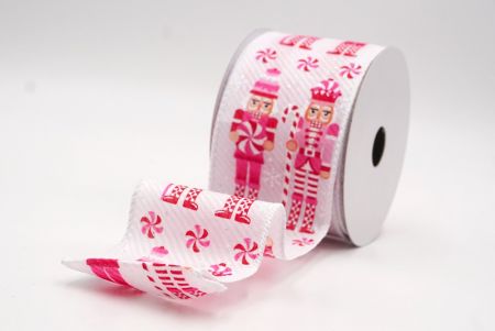 شريط سلكي بتمثال جندي عيد الميلاد باللون الأبيض والوردي من قماش تويل _KF9480GC-1-1