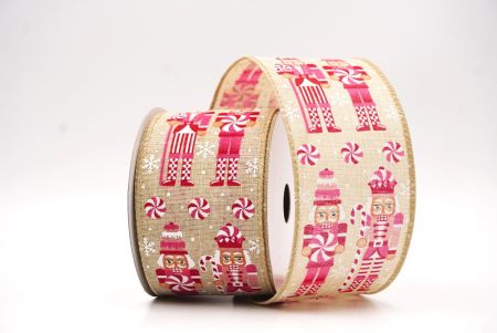 شريط سلكي بتمثال جندي عيد الميلاد باللون البني الفاتح والوردي _KF9481GC-13-183