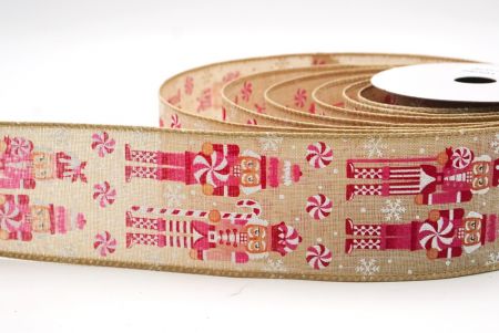 شريط سلكي بتمثال جندي عيد الميلاد باللون البني الفاتح والوردي _KF9481GC-13-183