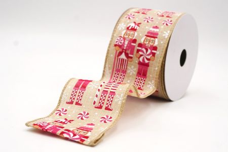 شريط سلكي بتمثال جندي عيد الميلاد باللون البني الفاتح والوردي _KF9481GC-13-183