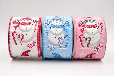 Frosty Snowman and Candy Cane Wired Ribbon - Frosty Snowman and Candy Cane Wired Ribbon