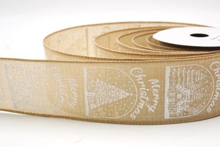 Hellbraunes Weihnachts Schneehäuschen & Baum Design Drahtband_KF9486GC-13-183