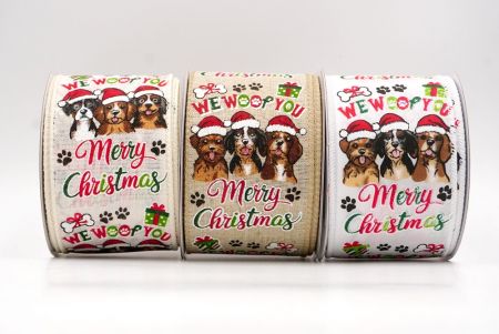Christmas Woof Puppy Wired Ribbon - Christmas Woof Puppy Wired Ribbon