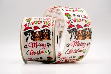 Creme_Weihnachts Woof Welpe Drahtband_KF9488GC-2-2