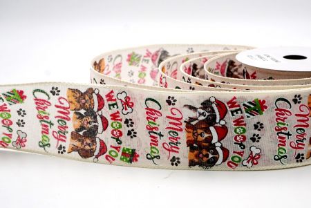 Creme_Weihnachts Woof Welpe Drahtband_KF9488GC-2-2