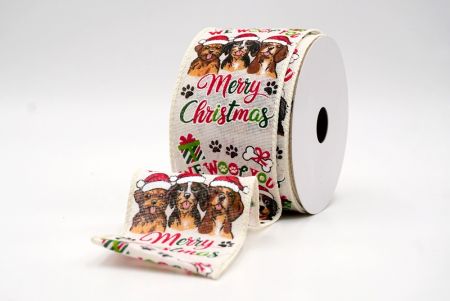 Creme_Weihnachts Woof Welpe Drahtband_KF9488GC-2-2