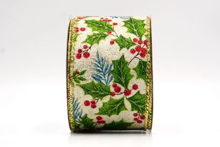 Cremeweißes -Gold Draht klassisches Stechpalmenblatt & Beeren Drahtband_KF9490G-2