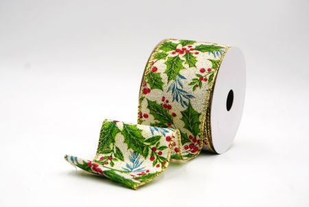 Cremeweißes -Gold Draht klassisches Stechpalmenblatt & Beeren Drahtband_KF9490G-2