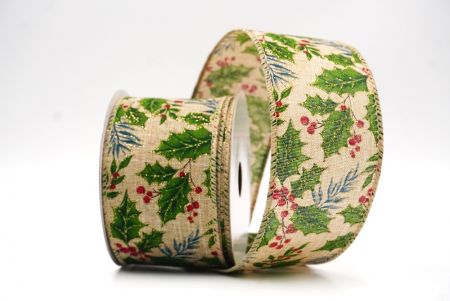 Hellbraunes klassisches Stechpalmenblatt & Beeren Drahtband_KF9491GC-13-183