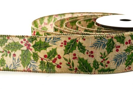 Hellbraunes klassisches Stechpalmenblatt & Beeren Drahtband_KF9491GC-13-183