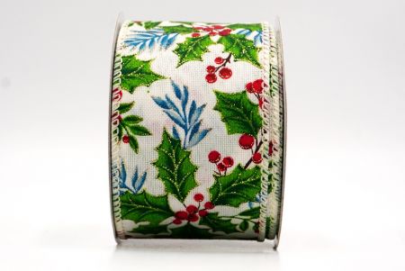 Cremeweißes klassisches Stechpalmenblatt & Beeren Drahtband_KF9491GC-2-2