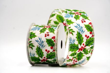 Cremeweißes klassisches Stechpalmenblatt & Beeren Drahtband_KF9491GC-2-2