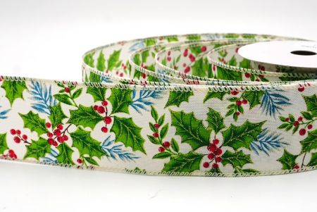 Cremeweißes klassisches Stechpalmenblatt & Beeren Drahtband_KF9491GC-2-2