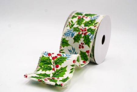 Cremeweißes klassisches Stechpalmenblatt & Beeren Drahtband_KF9491GC-2-2