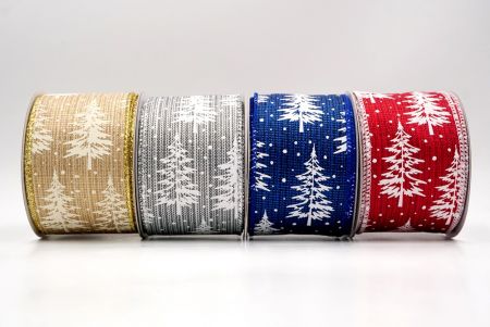 Snowy Christmas Pine Tree Wired Ribbon - Snowy Christmas Pine Tree Wired Ribbon