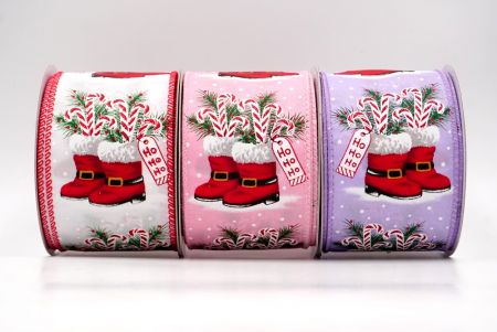 Santa Boots and Candy Cane Wired Ribbon - Santa Boots and Candy Cane Wired Ribbon