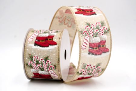 Khaki_Buty Mikołaja i Wstążka Druciana w Kształcie Laski Cukrowej_KF9516GC-13-183