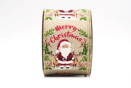 Hellbrauner Weihnachtskranz mit Santa Claus, Frohe Weihnachten, Drahtband_KF9522GC-13-183