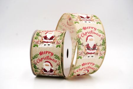 Hellbrauner Weihnachtskranz mit Santa Claus, Frohe Weihnachten, Drahtband_KF9522GC-13-183