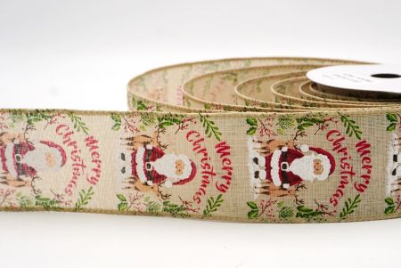 Hellbrauner Weihnachtskranz mit Santa Claus, Frohe Weihnachten, Drahtband_KF9522GC-13-183