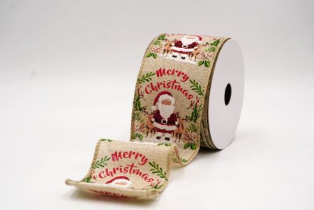 Hellbrauner Weihnachtskranz mit Santa Claus, Frohe Weihnachten, Drahtband_KF9522GC-13-183