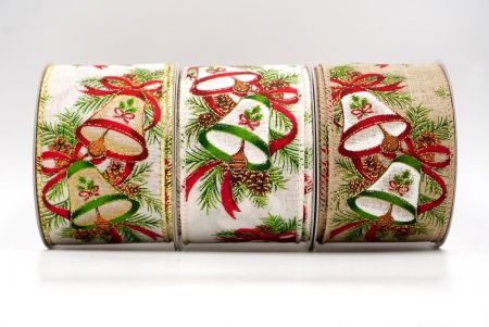 Christmas Bell and Pinecone Wired Ribbon - Christmas Bell and Pinecone Wired Ribbon