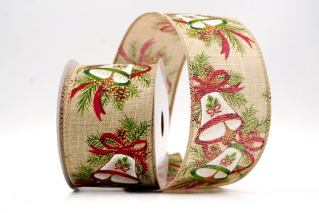 खाकी_क्रिसमस बेल और पाइनकोन वायर्ड रिबन_KF9525GC-13-183