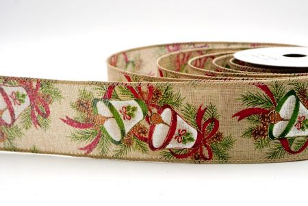 खाकी_क्रिसमस बेल और पाइनकोन वायर्ड रिबन_KF9525GC-13-183