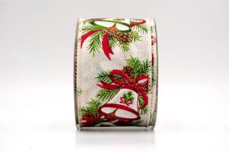 क्रीम_क्रिसमस बेल और पाइनकोन वायर्ड रिबन_KF9525GC-2-2