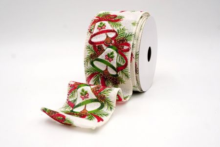 क्रीम_क्रिसमस बेल और पाइनकोन वायर्ड रिबन_KF9525GC-2-2