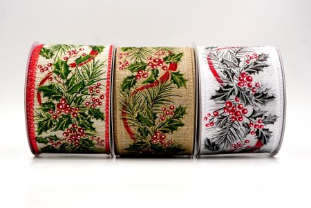 Holiday Berries and Greenery Wired Ribbon - Holiday Berries and Greenery Wired Ribbon