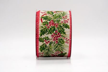 खाकी/लाल_छुट्टी बेरी और हरियाली वायर्ड रिबन_KF95266GC-13-7