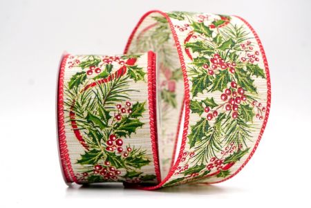 खाकी/लाल_छुट्टी बेरी और हरियाली वायर्ड रिबन_KF95266GC-13-7