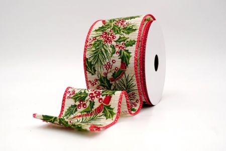 खाकी/लाल_छुट्टी बेरी और हरियाली वायर्ड रिबन_KF95266GC-13-7