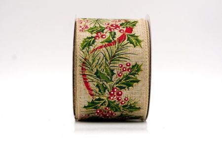 खाकी_छुट्टी बेरी और हरियाली वायर्ड रिबन_KF9527GC-13-183