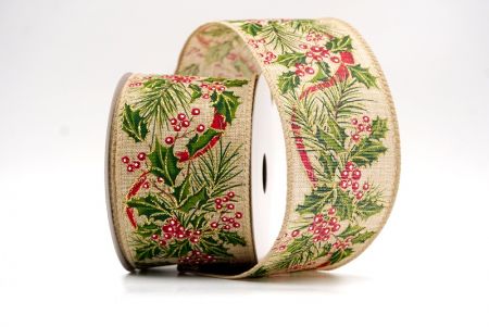 खाकी_छुट्टी बेरी और हरियाली वायर्ड रिबन_KF9527GC-13-183