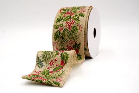 खाकी_छुट्टी बेरी और हरियाली वायर्ड रिबन_KF9527GC-13-183