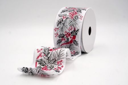 सफेद_छुट्टी बेरी और हरियाली वायर्ड रिबन_KF9528GC-1-1