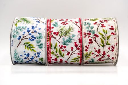 हॉलिडे बेरीज़ और हरी पत्तियाँ वायर्ड रिबन_KF9529.KF9530.KF9531