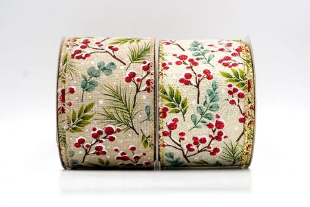 हॉलिडे बेरीज़ और हरी पत्तियाँ वायर्ड रिबन_KF9529.KF9530.KF9531