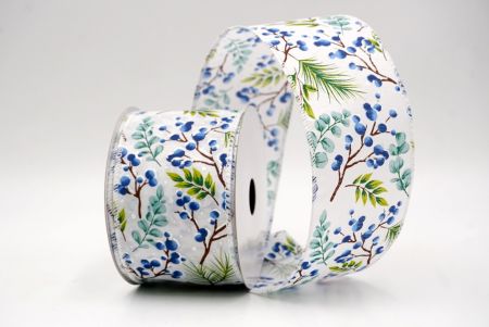 सफेद_छुट्टी बेरी और हरियाली वायर्ड रिबन_KF9529GC-1-1