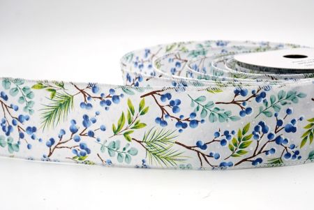 सफेद_छुट्टी बेरी और हरियाली वायर्ड रिबन_KF9529GC-1-1