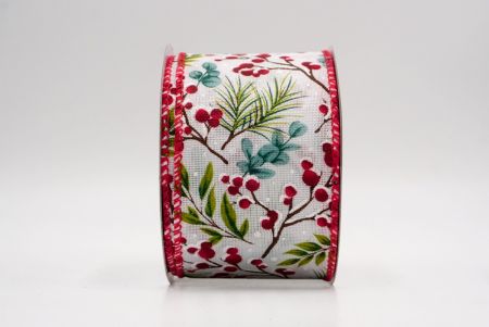 सफेद/लाल_छुट्टी बेरी और हरियाली वायर्ड रिबन_KF9530GC-1-7