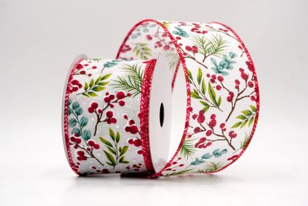 सफेद/लाल_छुट्टी बेरी और हरियाली वायर्ड रिबन_KF9530GC-1-7