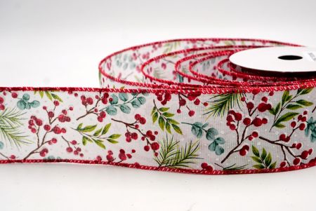 सफेद/लाल_छुट्टी बेरी और हरियाली वायर्ड रिबन_KF9530GC-1-7
