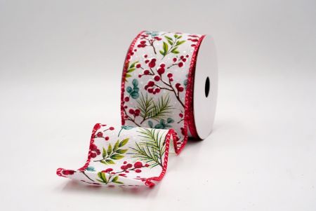 सफेद/लाल_छुट्टी बेरी और हरियाली वायर्ड रिबन_KF9530GC-1-7