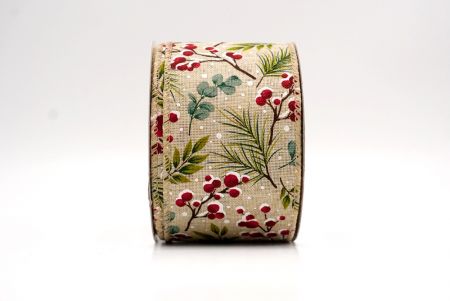 खाकी_छुट्टी बेरी और हरियाली वायर्ड रिबन_KF9530GC-13-183