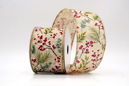 खाकी_छुट्टी बेरी और हरियाली वायर्ड रिबन_KF9530GC-13-183