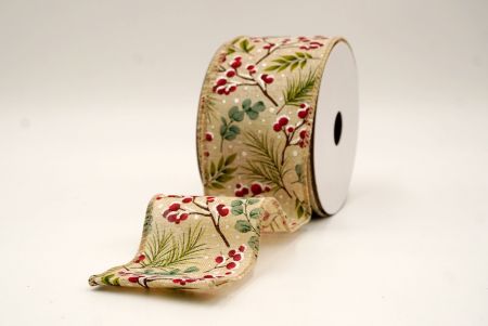 खाकी_छुट्टी बेरी और हरियाली वायर्ड रिबन_KF9530GC-13-183