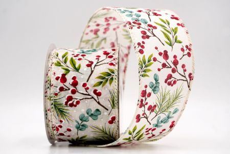 क्रीम_छुट्टी बेरी और हरियाली वायर्ड रिबन_KF9530GC-2-2